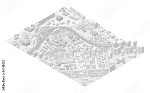 City map navigation, color paper design background, flat drawing schema, 3D simple city plan GPS navigation on paper city map. Route of delivery check point graphic