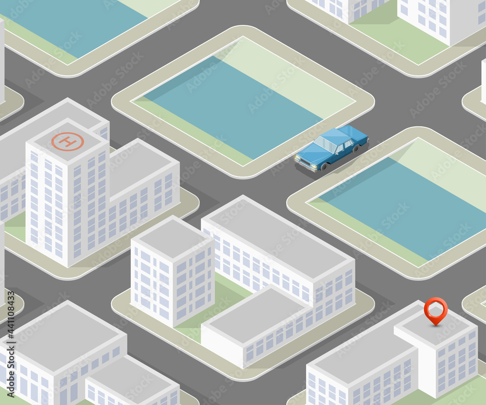Flat isometric automobil city. Online navigation application auto service. Isometry car, flat isometric route town. 3D car classic vehicle itinerary road city. Get a motor online phone application Flat isometric automobil city. Online navigation application auto service. Isometry car, flat isometric route town. 3D car classic vehicle itinerary road city. Get a motor online phone application