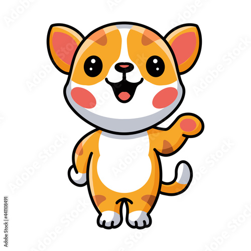 Cute little orange cat cartoon presenting