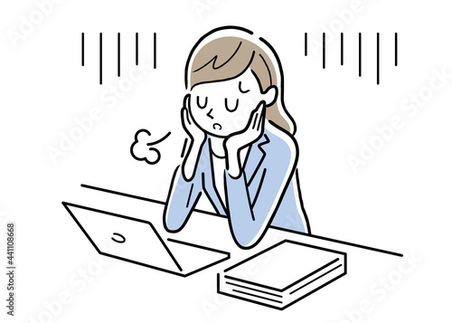 ベクターイラスト素材：仕事のやる気が出ない女性
