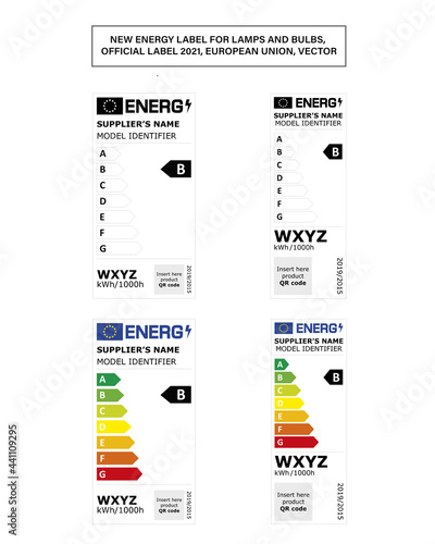 NEW ENERGY LABEL FOR LAMPS AND BULBS, 
OFFICIAL LABEL 2021, EUROPEAN UNION, VECTOR