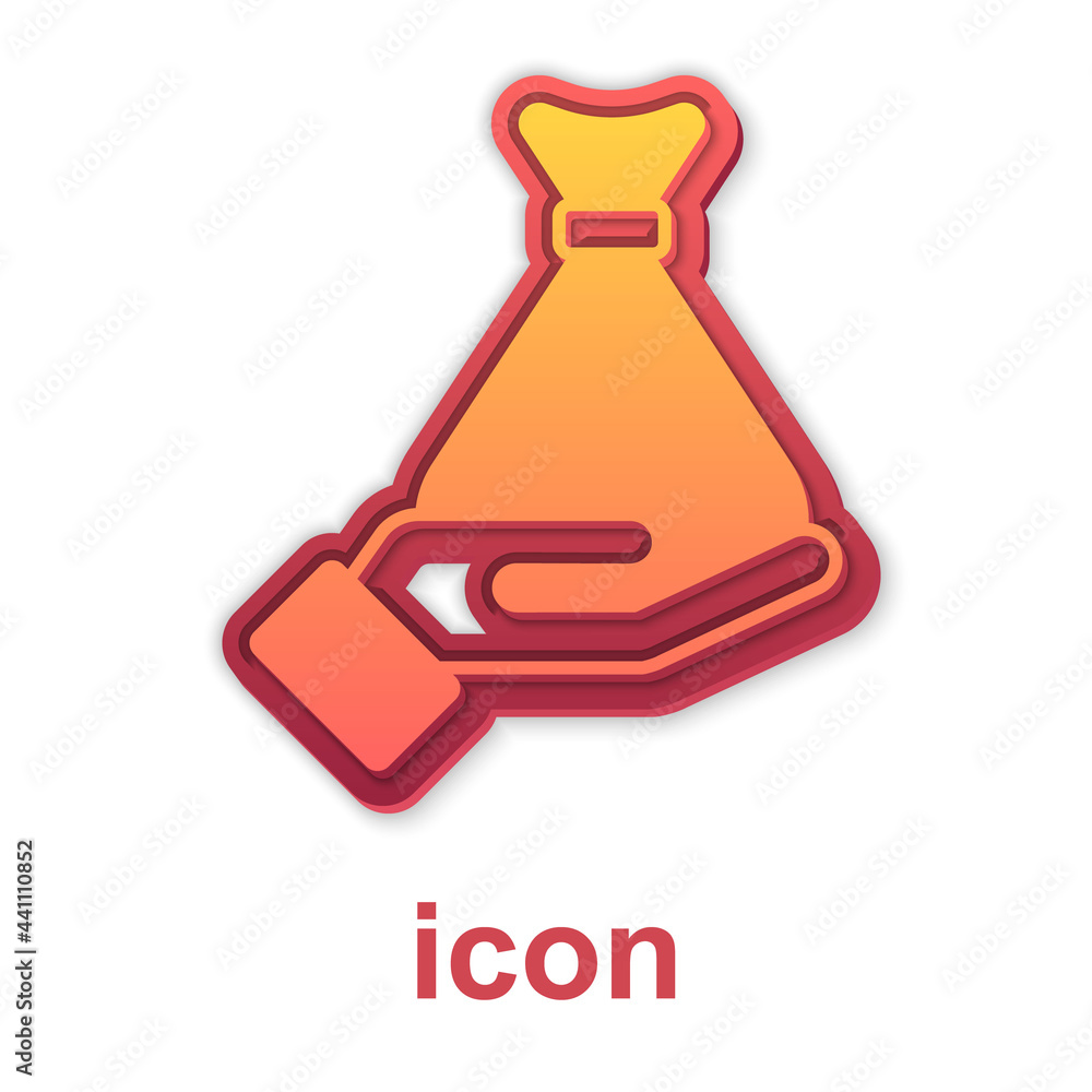 Gold Money in hand icon isolated on white background. Insurance concept. Security, safety, protection, protect concept. Vector Gold Money in hand icon isolated on white background. Insurance concept. Security, safety, protection, protect concept. Vector
