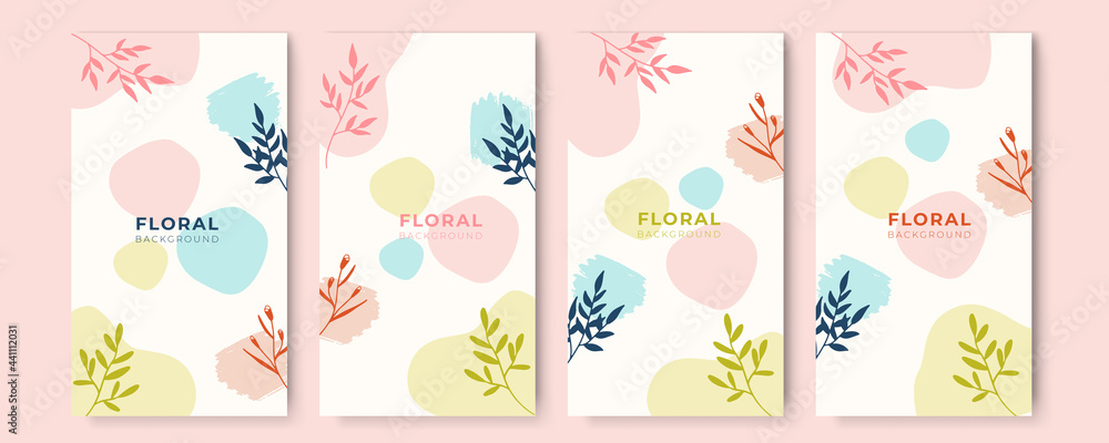 Vector set of abstract creative backgrounds in minimal trendy style with copy space for text - design templates for social media stories Vector set of abstract creative backgrounds in minimal trendy style with copy space for text - design templates for social media stories
