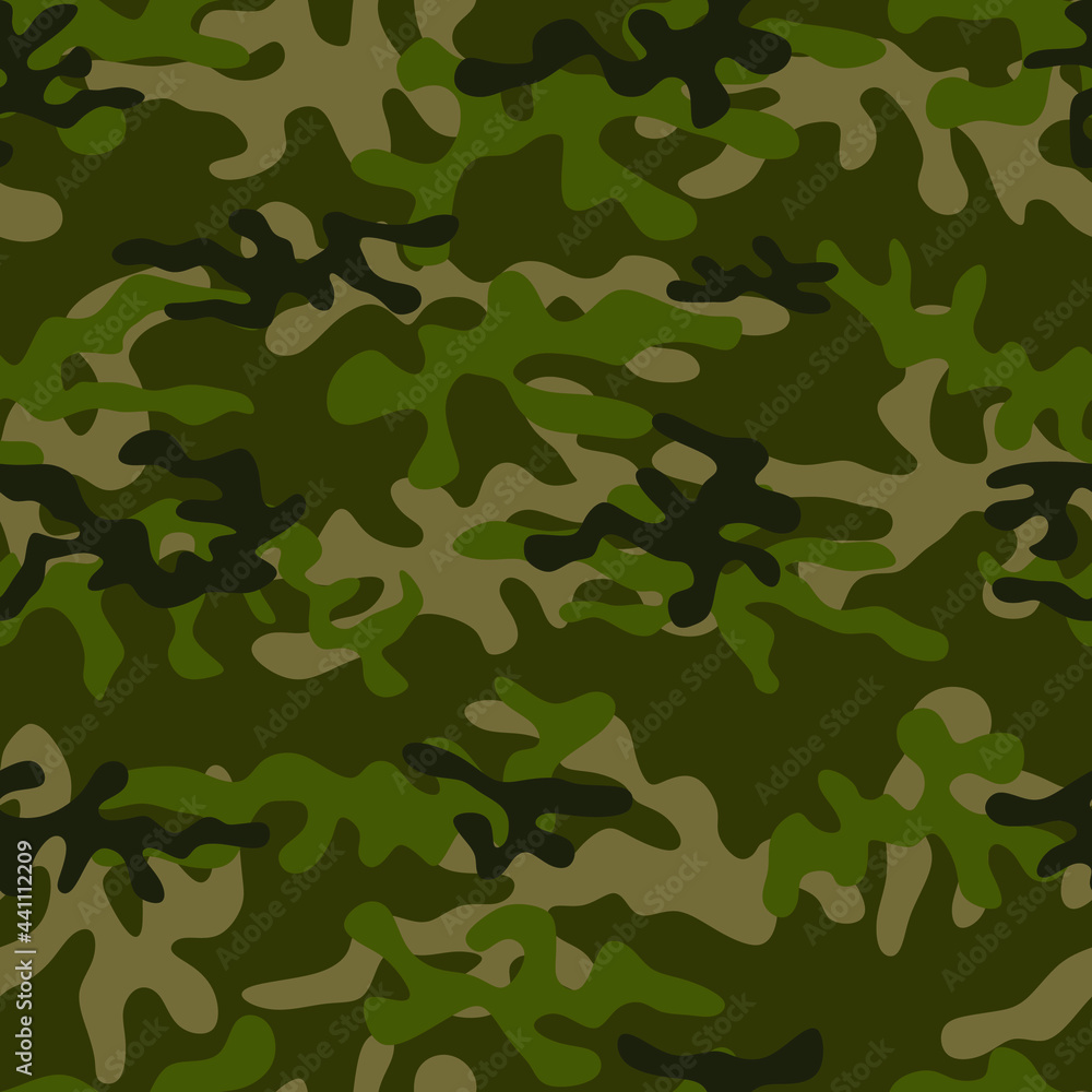 Fototapeta premium Abstract military pattern. Camouflage print for clothing on a dark background. Seamless vector.