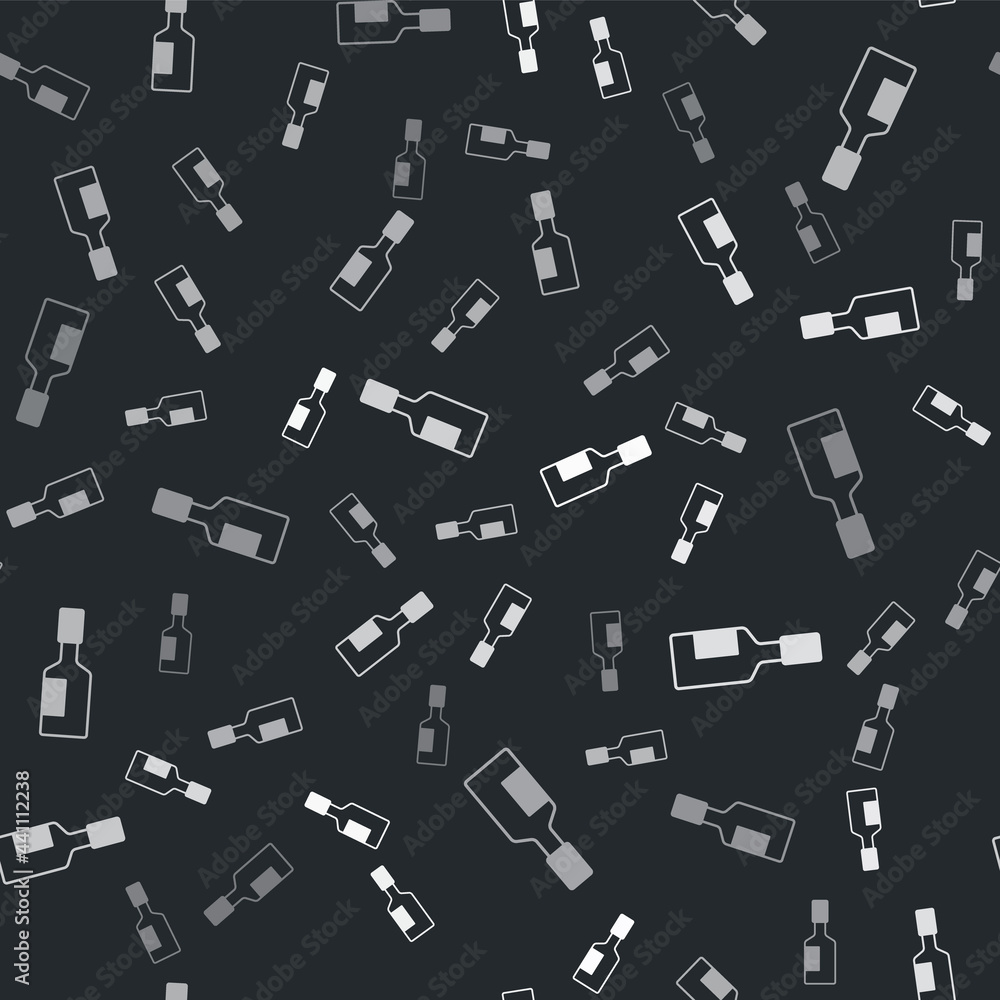 Grey Tabasco sauce icon isolated seamless pattern on black background. Chili cayenne spicy pepper sauce. Vector Grey Tabasco sauce icon isolated seamless pattern on black background. Chili cayenne spicy pepper sauce. Vector