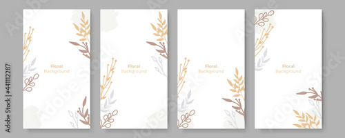 Vector set of abstract floral blob brush organic Scandinavian boho bohemian beige creative backgrounds in minimal trendy style with copy space for text - design templates for social media stories