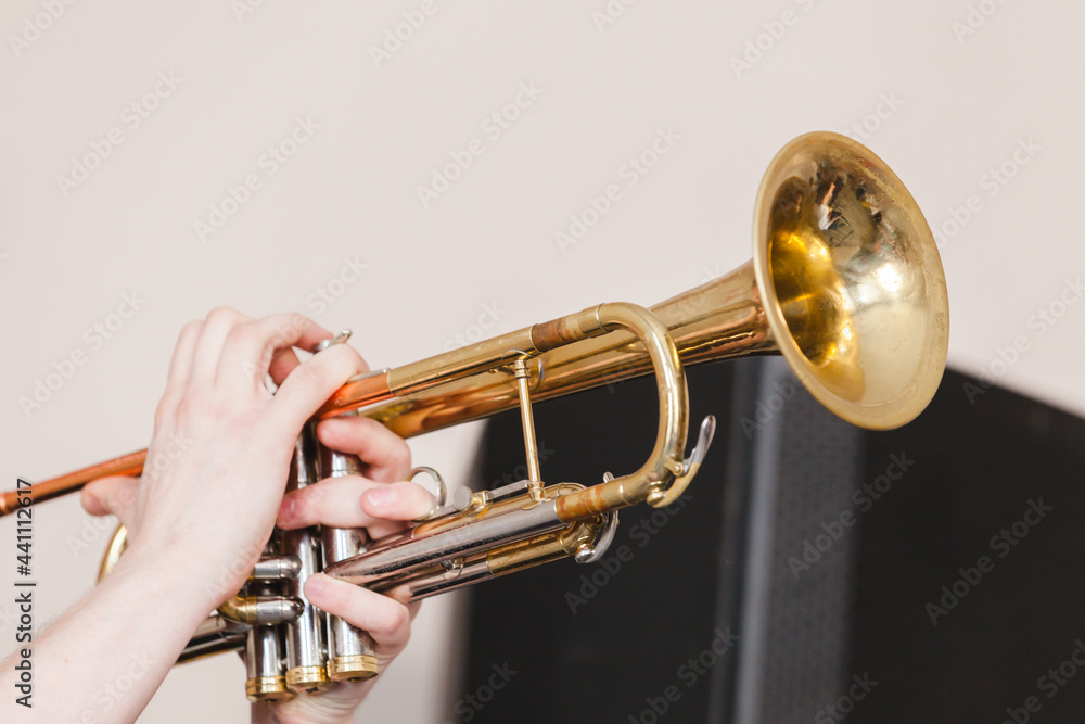 Obraz premium Trumpet in musician hands