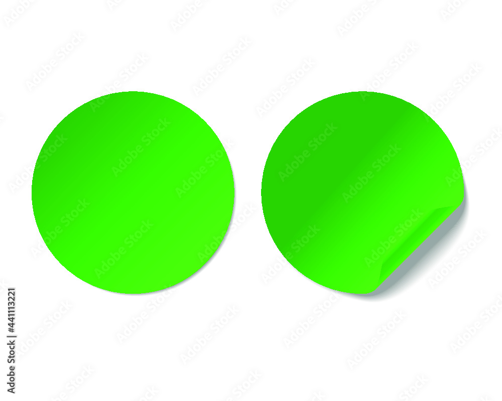 Blank green curled sticker mockup isolated on white background. 3d rendering Blank green curled sticker mockup isolated on white background. 3d rendering
