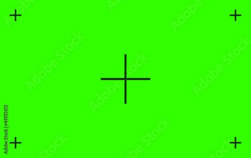 Green colored chroma key background screen flat style design vector illustration. Chroma key VFX screen with tracking marks on it abstract background concept for video footage.