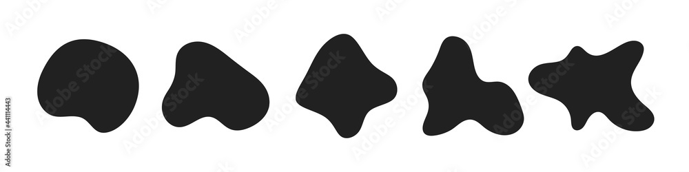 Random abstract liquid organic black irregular blotch shapes flat style design fluid vector illustration set banner simple shape template for presentation design, flyer, isolated on white background. Random abstract liquid organic black irregular blotch shapes flat style design fluid vector illustration set banner simple shape template for presentation design, flyer, isolated on white background.