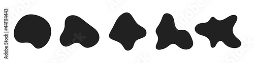Random abstract liquid organic black irregular blotch shapes flat style design fluid vector illustration set banner simple shape template for presentation design, flyer, isolated on white background.