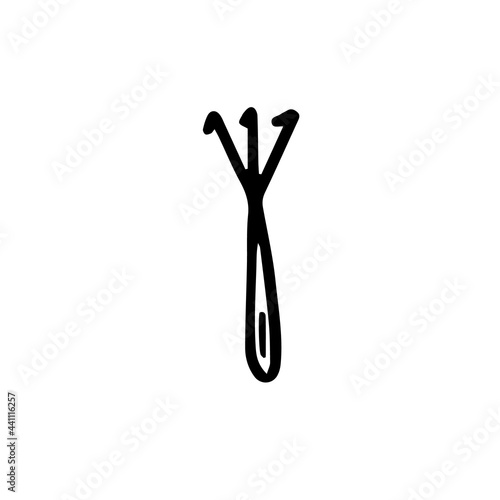 Hoe like fork. Hand drawn outline vector illustration in doodle style, isolated. Gardening element. Tools for working in the garden, on the farm.