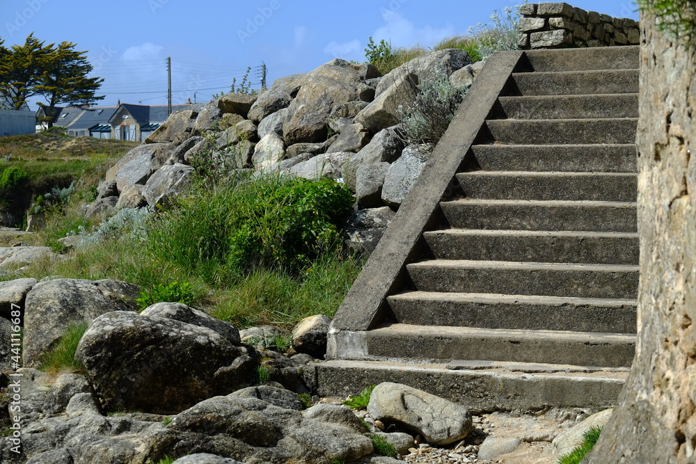 Some stairs on the Atlantic coast, Batz-sur-mer, France, may  2021.