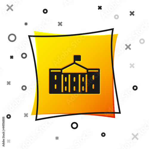 Black United States Capitol Congress icon isolated on white background. Washington DC, USA. Yellow square button. Vector