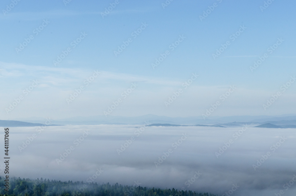 poranek mgła Bieszczady 