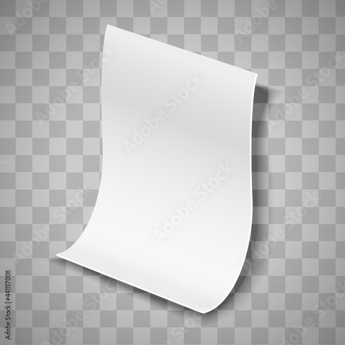 3d realistic vector paper sheet isolated on transparent background.