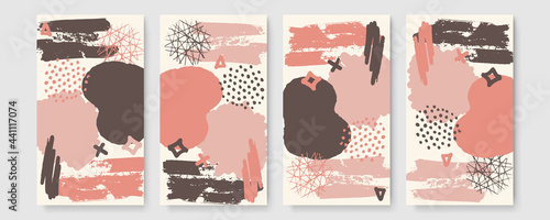 Abstract organic long vector banner template. Minimal background in boho style with copy space for text. Stories brush line triangle hand painted Scandinavian pastel background cover