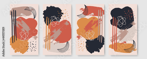 Abstract organic long vector banner template. Minimal background in boho style with copy space for text. Stories brush line triangle hand painted Scandinavian pastel background cover