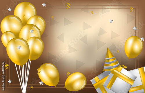 Happy Birthday Card Invitation Celebration Golden Balloon Background