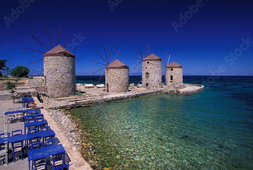 Water mills at Tris Mili on the east coast of the Greek island of Chios in the North Aegean