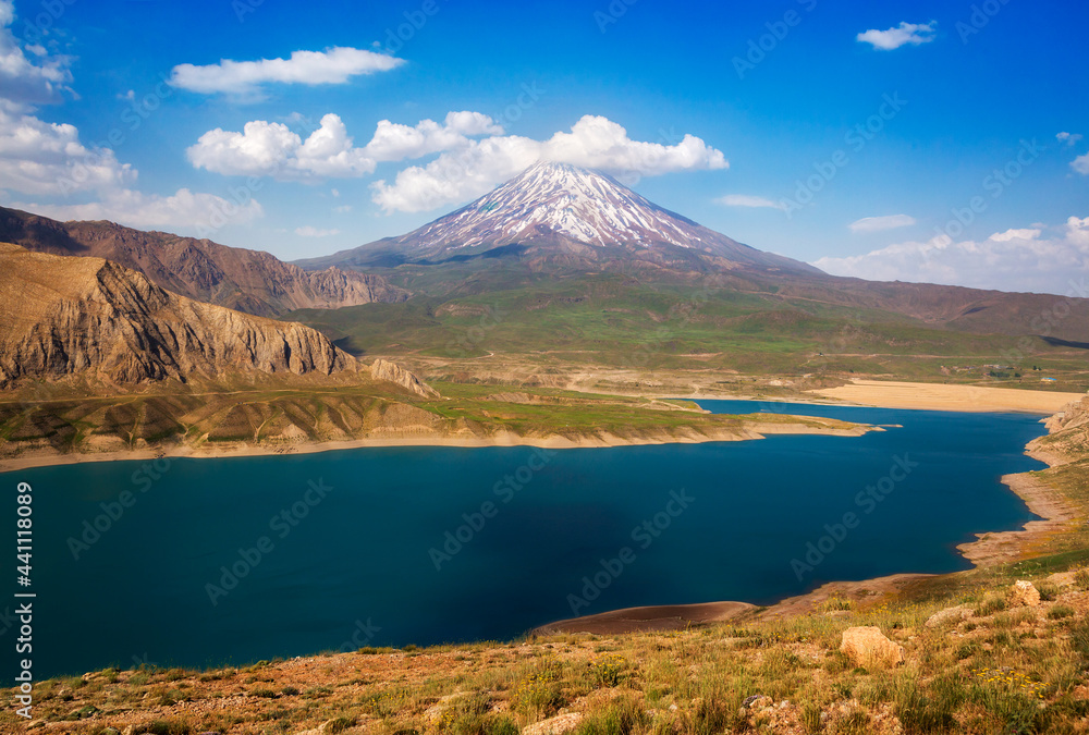 Mount Damavand, a potentially active volcano is a stratovolcano which is the highest peak in Iran and the highest volcano in Asia. / Lar National Park.