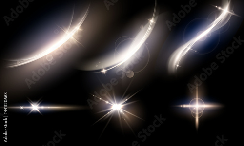 Set sparks glitter special light effect Glowing. Isolated on black transparent background.