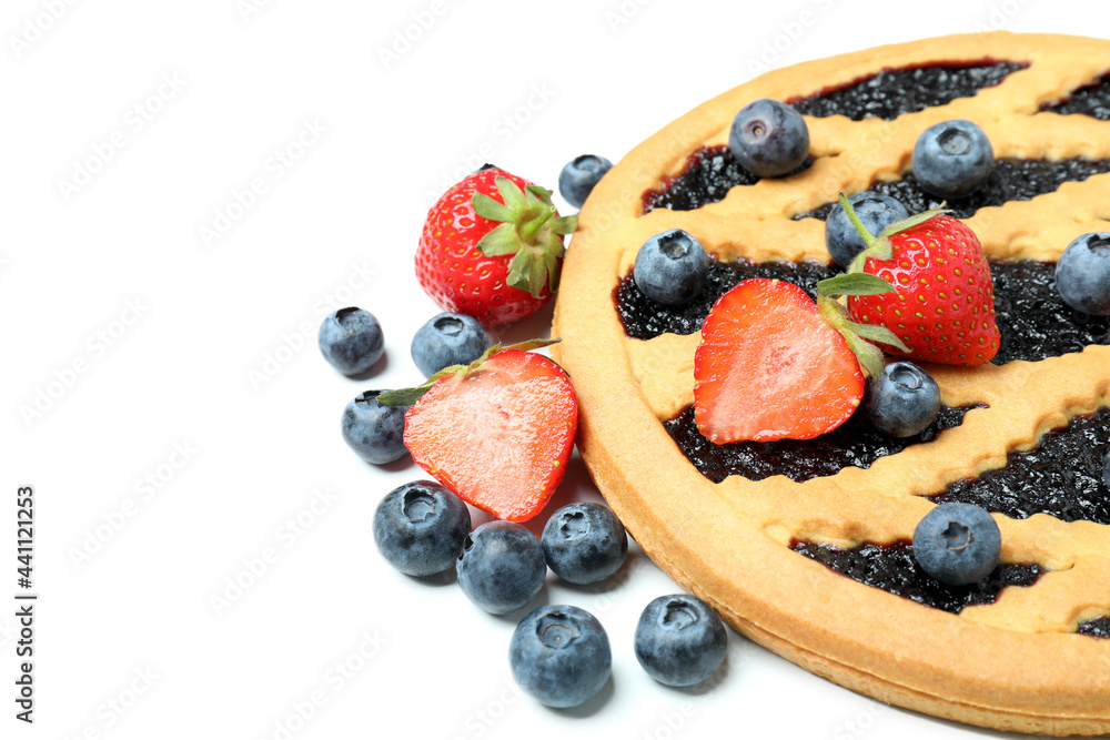 Delicious blueberry pie isolated on white background