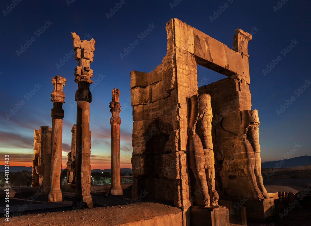 The Gate of All Nations, also known as the Gate of Xerxes, is located in the  ruins of the ancient city of Persepolis, Iran. Stock Photo | Adobe Stock