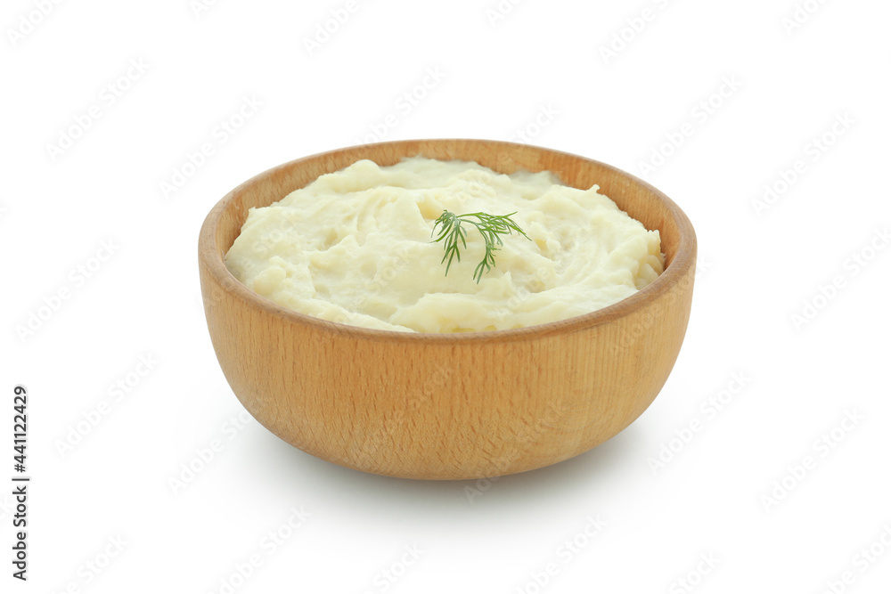 Bowl of mashed potatoes isolated on white background Bowl of mashed potatoes isolated on white background