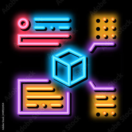measurement of parameters of parcel neon light sign vector. Glowing bright icon measurement of parameters of parcel sign. transparent symbol illustration