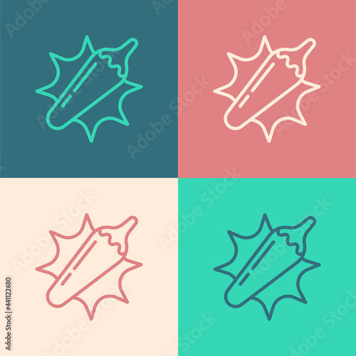 Pop art line Hot chili pepper pod icon isolated on color background. Design for grocery, culinary products, seasoning and spice package, cooking book. Vector