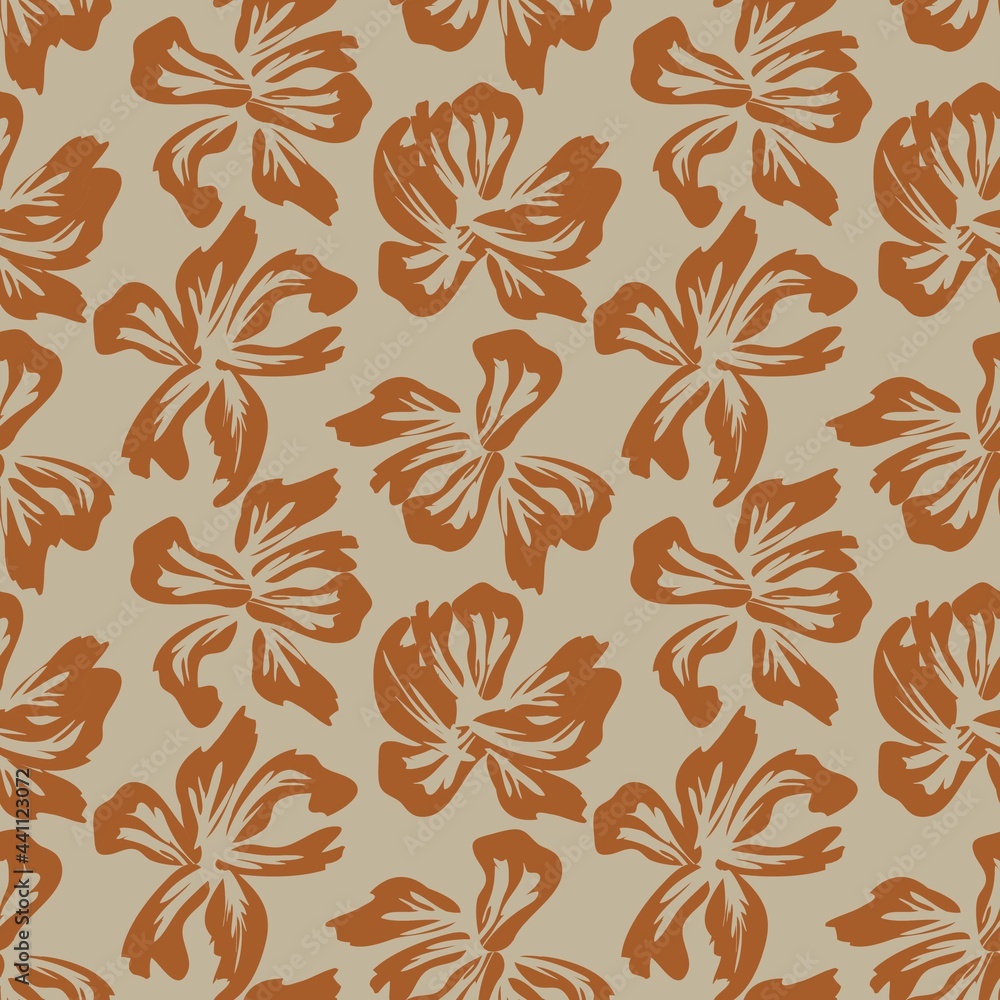 Fototapeta premium Brown Floral Brush strokes Seamless Pattern Background