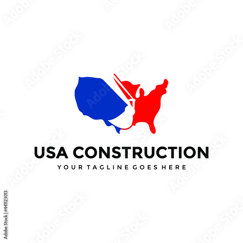 america map with construction logo design inspiration creative idea