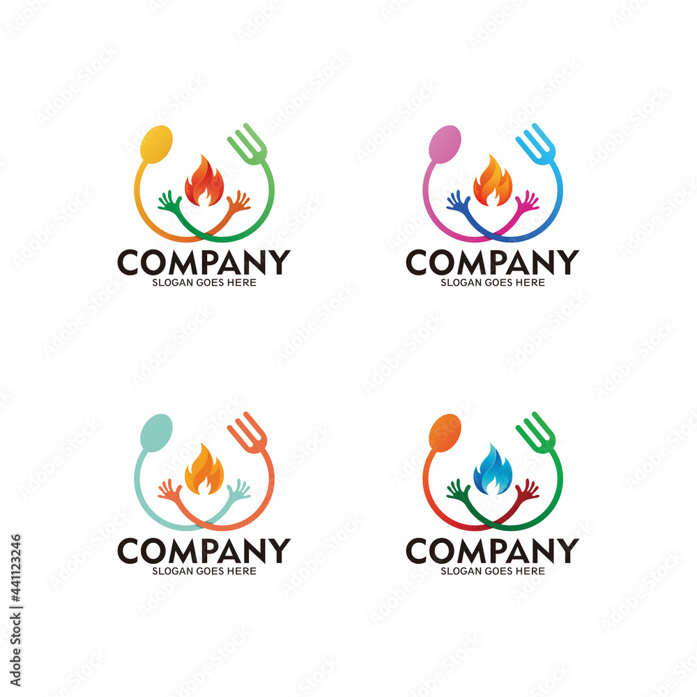Illustration of human logo of spoon and fork. Hot spicy food logo. Food or culinary business logo Illustration of human logo of spoon and fork. Hot spicy food logo. Food or culinary business logo