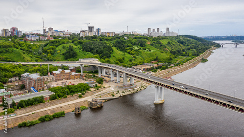 Nizhny Novgorod. Oka River. View of the Metro bridge. Aerial view.