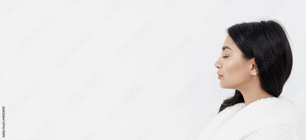 Young asian woman against white copy space background Young asian woman against white copy space background