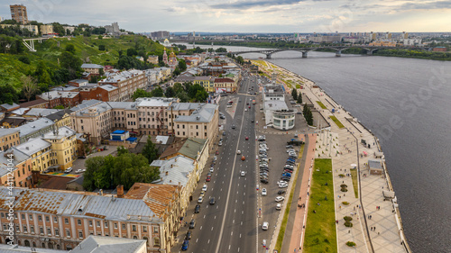 Nizhny Novgorod. Embankment near the river station. Aerial view.