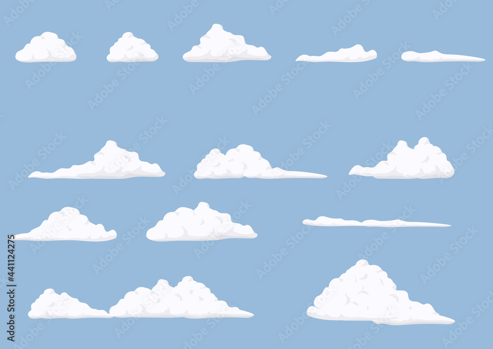Illustration set of clouds of various shapes (vector, cut out)
