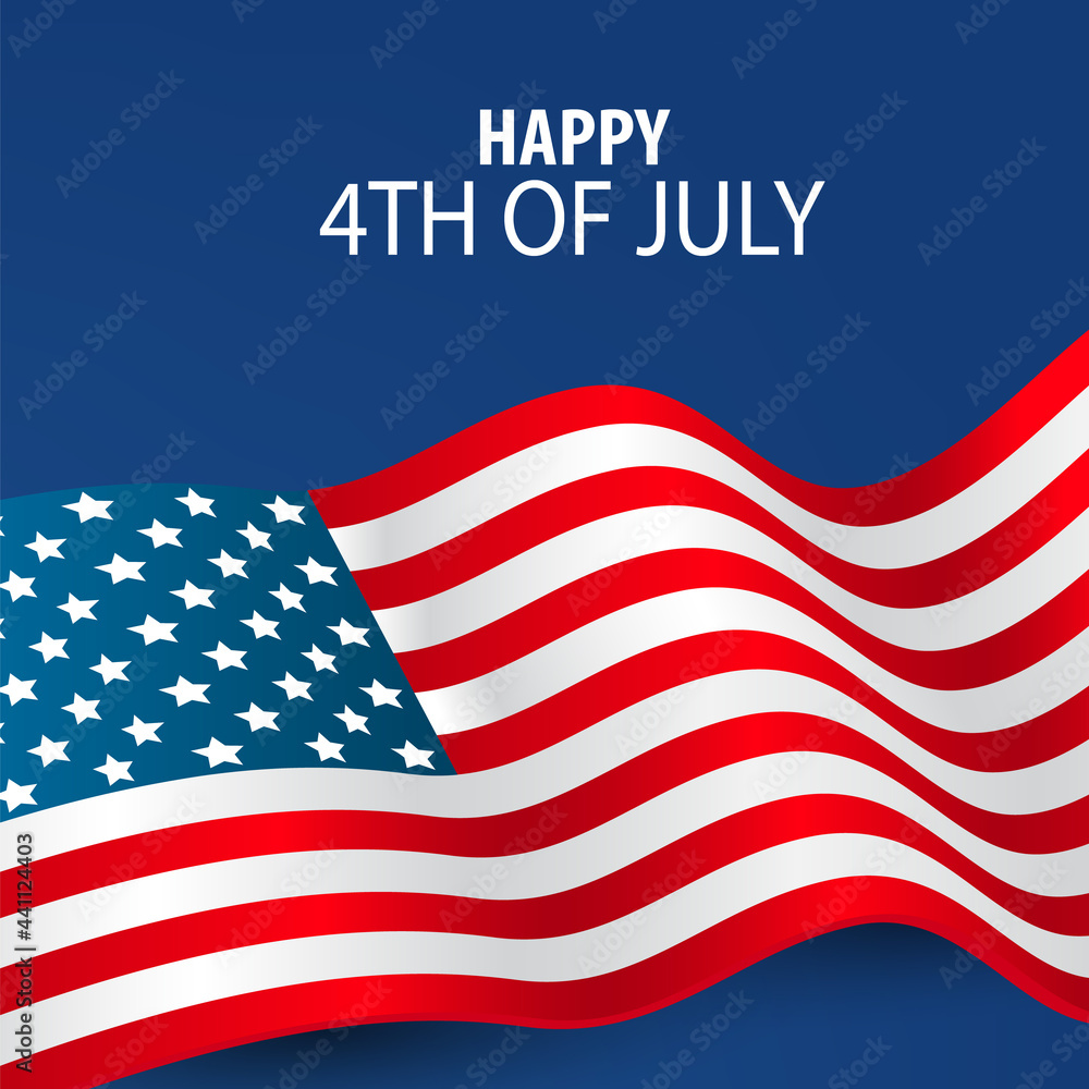 4th of July. USA flag banner background United States of America Independence Day. American national patriotic holiday design with lettering. Vector illustration.