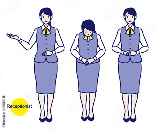 受付・事務員の女性のイラストカット  全身 ベクター 