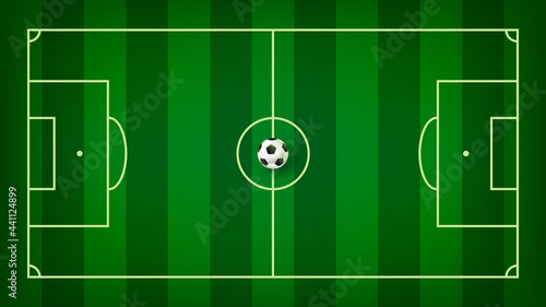 Top view of soccer pitch background vector illustration. Football ball on soccer field