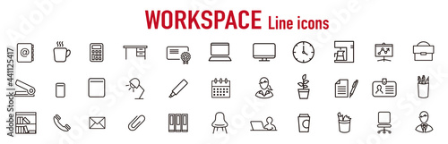 working place icons of freelance line vector set