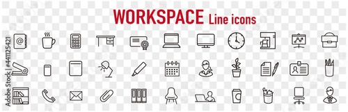 working place icons of freelance line vector set