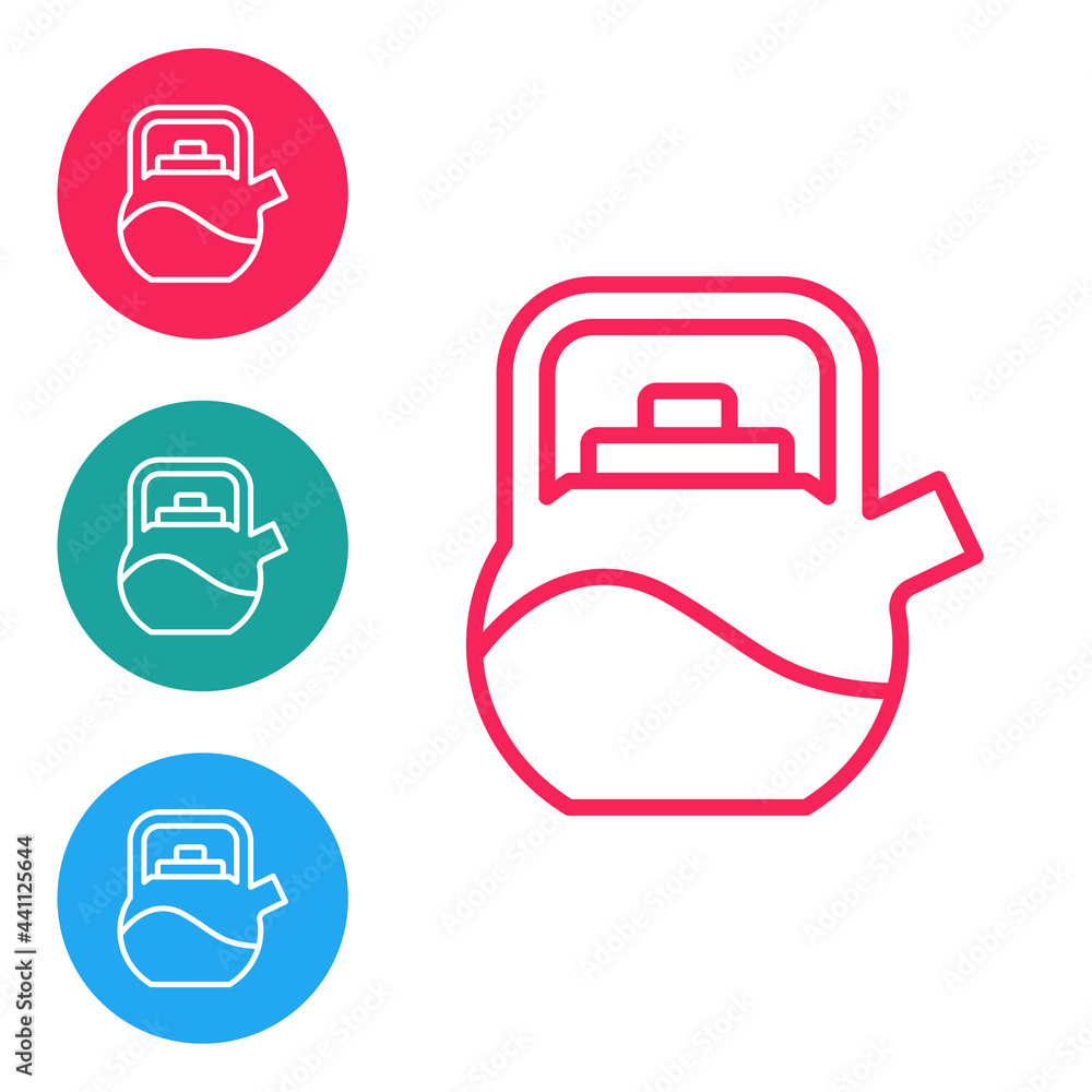 Red line Kettle with handle icon isolated on white background. Teapot icon. Set icons in circle buttons. Vector Red line Kettle with handle icon isolated on white background. Teapot icon. Set icons in circle buttons. Vector