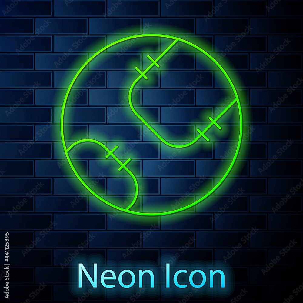Glowing neon line Baseball ball icon isolated on brick wall background. Vector Glowing neon line Baseball ball icon isolated on brick wall background. Vector