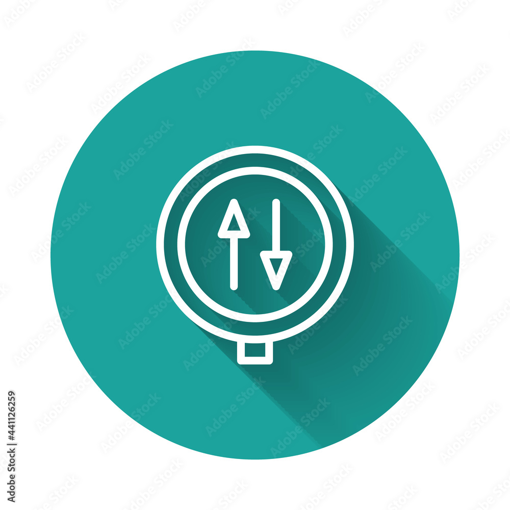 White line Road sign warning two way traffic icon isolated with long shadow background. Green circle button. Vector White line Road sign warning two way traffic icon isolated with long shadow background. Green circle button. Vector