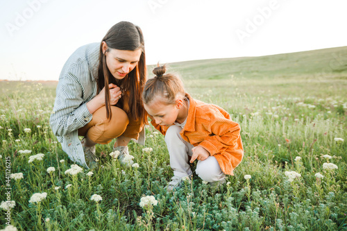 Mom and son are active in nature.