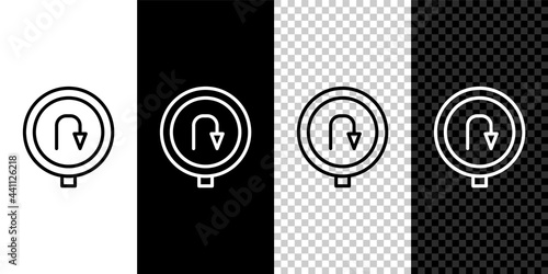 Set line Turn back road icon isolated on black and white, transparent background. Traffic rules and safe driving. Vector