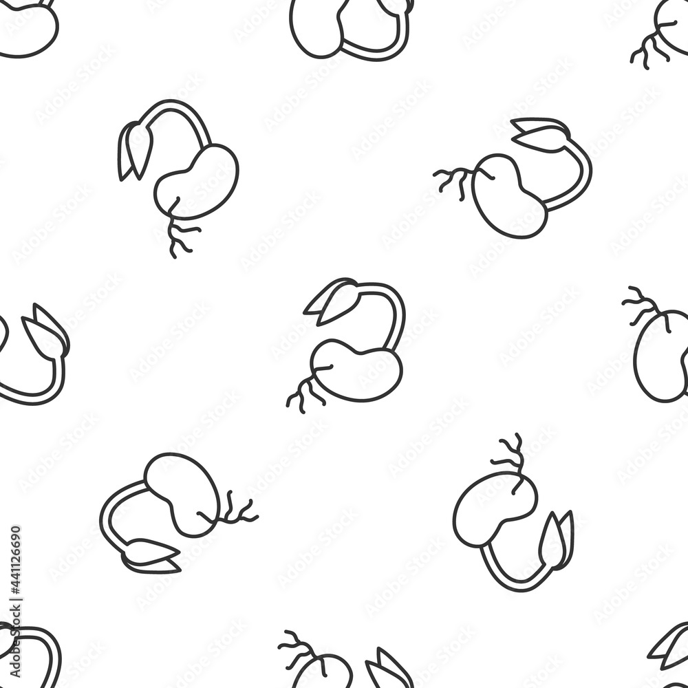 Grey line Sprout icon isolated seamless pattern on white background. Seed and seedling. Leaves sign. Leaf nature. Vector