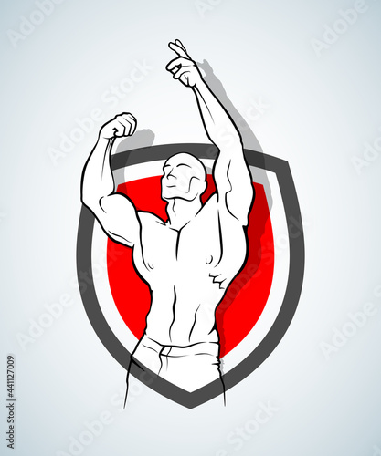 Muscle man silhouette lifting weights fitness gym icon bodybuilder